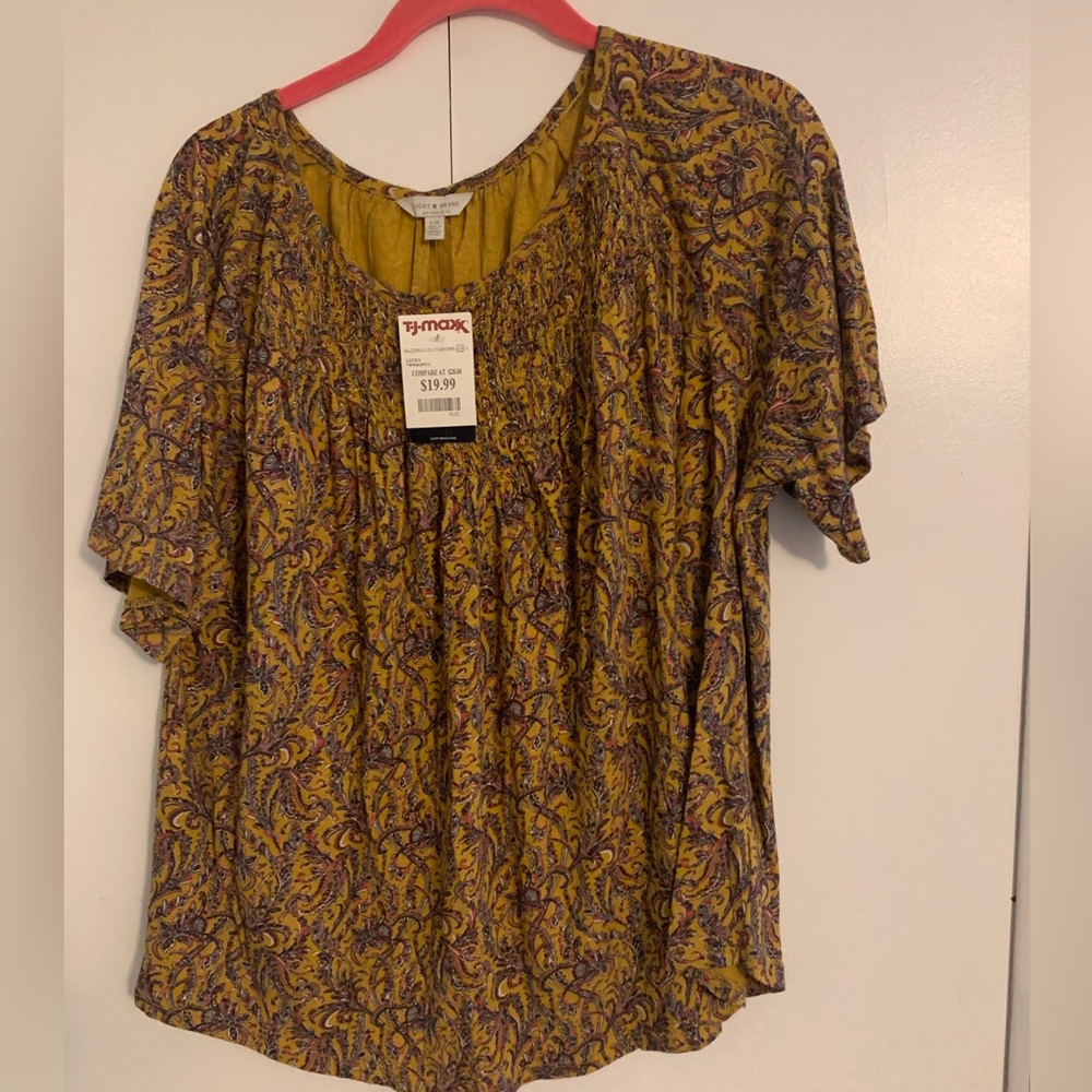 Lucky Brand Yellow Paisley Short Sleeve Blouse